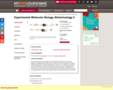 Experimental Molecular Biology: Biotechnology II, Spring 2005