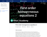 Differential Equations: First Order Homogeneous Equations 2