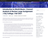 Introduction to World Music | Concert Analysis & Review Large Assignment | City College | Fall 2021