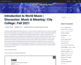 Introduction to World Music | Discussion: Music & Meaning | City College | Fall 2021