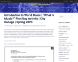 Introduction to World Music | “What Is Music?” First Day Activity | City College | Spring 2020