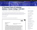 A Thousand Years of Listening | Syllabus | Hunter College | Fall 2021