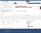 CULA 221 Syllabus: Fruits, Vegetables and Farinaceous Products