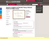 Seminar in Algebra and Number Theory: Rational Points on Elliptic Curves, Fall 2004