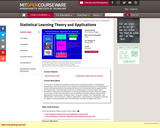 Statistical Learning Theory and Applications, Spring 2006