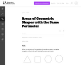 Areas of geometric shapes with the same perimeter