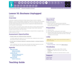 CS Discoveries 2019-2020: Interactive Animations and Games Lesson 3.1: Booleans Unplugged