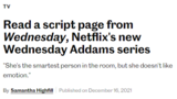 Read a script page from Wednesday, Netflix's Wednesday Addams series