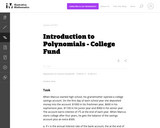 A-CED, A-REI Introduction to Polynomials - College Fund
