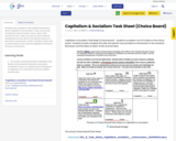 Capitalism & Socialism Task Sheet (Choice Board)