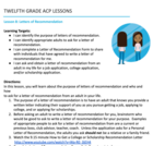 Twelfth Grade ACP Lesson 8 - Letters of Recommendation