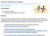 Twelfth Grade ACP Lesson 12 - Resumes
