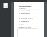 Pond Creature Worksheet