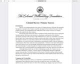 Colonial Slavery: Primary Sources
