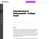 A-CED, A-REI Introduction to Polynomials - College Fund