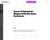 Areas of geometric shapes with the same perimeter