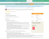 Evaluating Equivalent Fractions Lesson plan