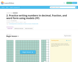 Practice writing numbers in decimal, fraction, and word form using models