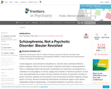 Schizophrenia, Not a Psychotic Disorder: Bleuler Revisited