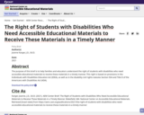 The Right of Students with Disabilities Who Need Accessible Educational Materials to Receive These Materials in a Timely Manner