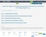 OpenStax Algebra & Trigonometry Recorded Lectures and Notes for College Algebra