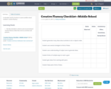 Creative Fluency Checklist—Middle School