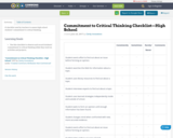 Commitment to Critical Thinking Checklist—High School