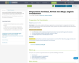 Preparation For Final, Novice Mid-High, English Foundations
