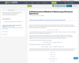 A Mathematical Method of Balancing Chemical Equations