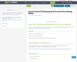 Learn Critical Thinking by Pros and Cons Listing Skills