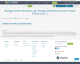 Biology Online Nutrition Lab:  Energy and Macronutrient Intake Online Lab