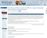 How Many and What Location did M5.0 or Larger earthquakes Occur During a Four-Day Period?