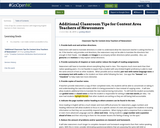 Additional Classroom Tips for Content Area Teachers of Newcomers