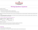 Writing Quadratic Equations