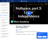 Linear Algebra: Null Space 3: Relation to Linear Independence