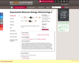 Experimental Molecular Biology: Biotechnology II, Spring 2005