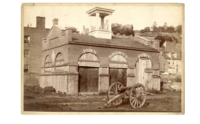 A photograph of “John Brown’s Fort,” the former engine room of the federal arsenal at Harper’s Ferry, circa 1890.