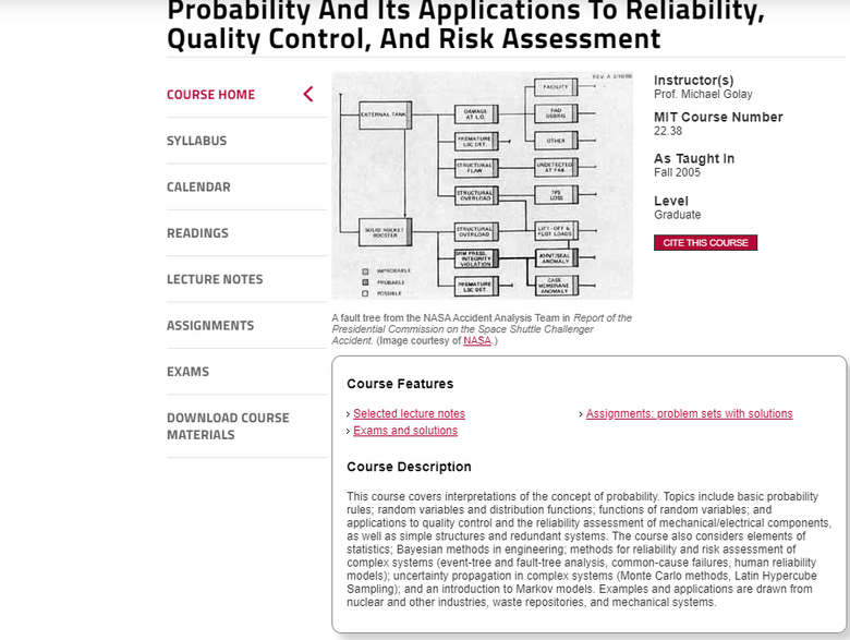 Probability And Its Applications To Reliability, Quality Control, And Risk Assessment Course Review Rubric