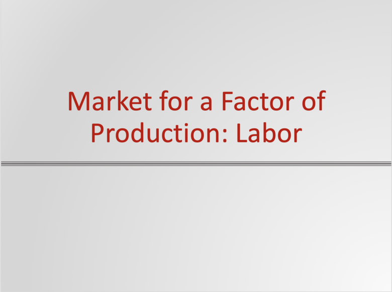 Markets for the Factors of Production Resources