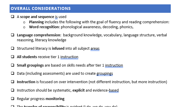 "Look-For" Document for Structured Literacy: Reflection