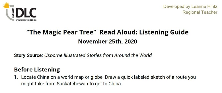"The Magic Pear Tree" Read Aloud: Listening Guide