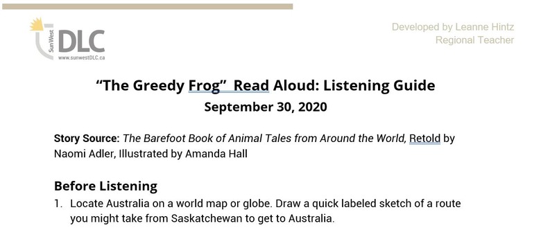 "The Greedy Frog" Read Aloud: Listening Guide