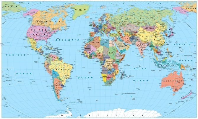 political world map continents and oceans