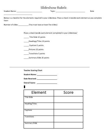 Simple Slideshow Rubric