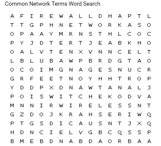 Common Network Terms Word Search
