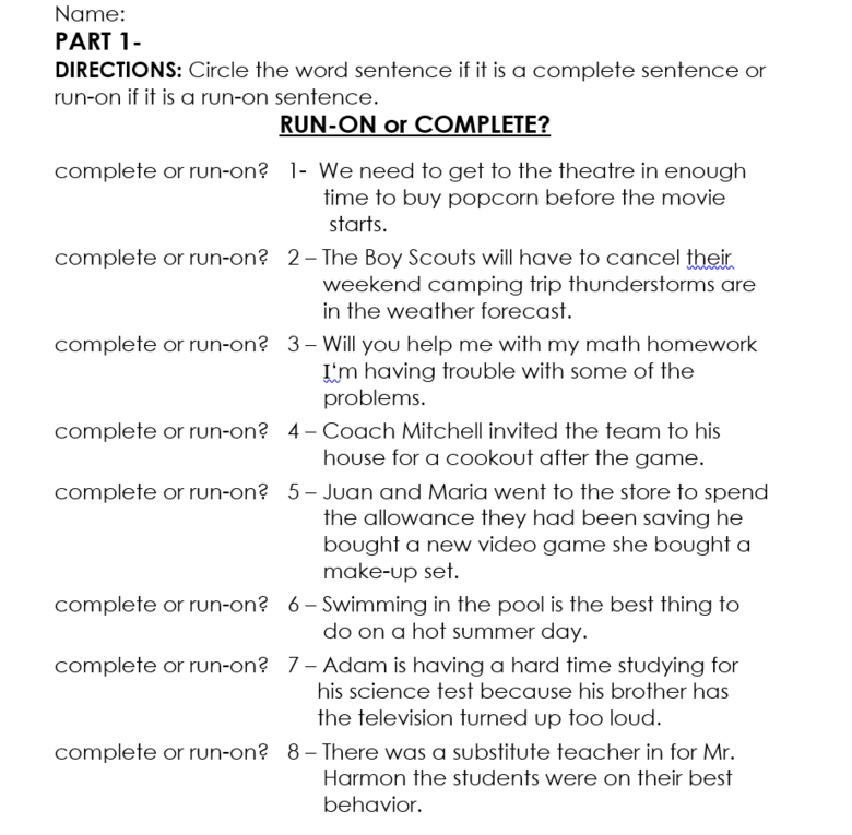 Anchor Mini Lesson for Writer's Workshop-Run On or Complete?