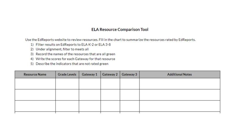 ELA Resource Comparison Tool