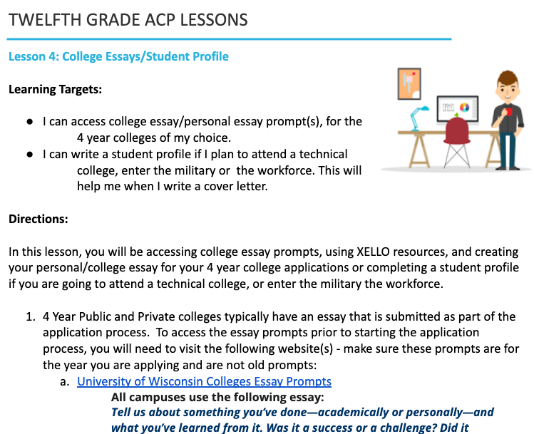 Twelfth Grade ACP Lesson 4 - College Essays/Student Profile