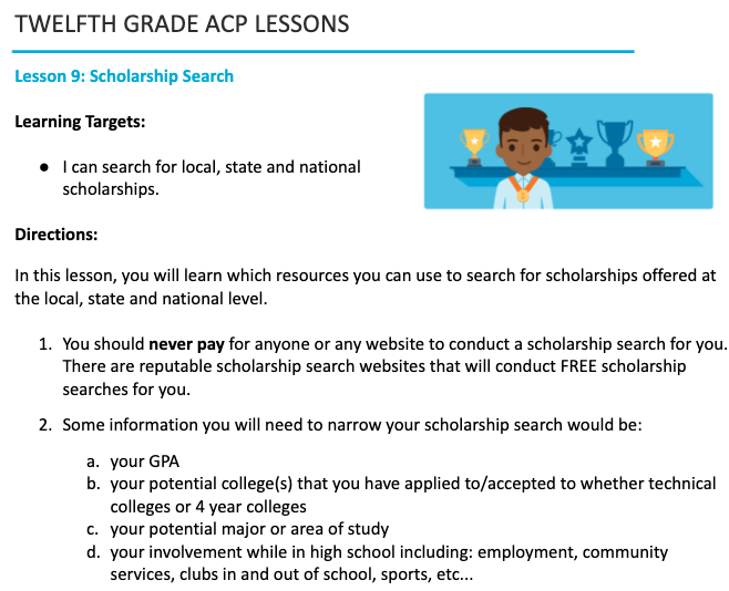 Twelfth Grade ACP Lesson 9 - Scholarship Search