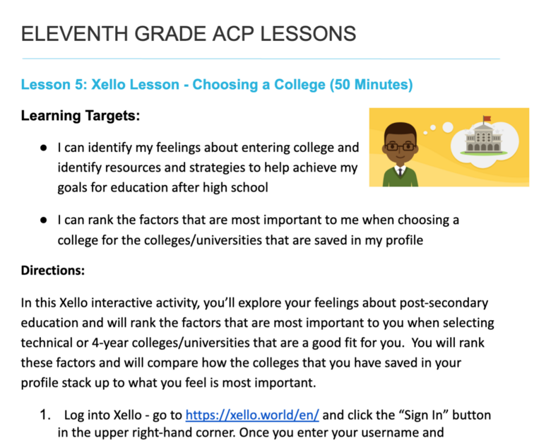 Eleventh Grade ACP Lesson 5 - Choosing a College